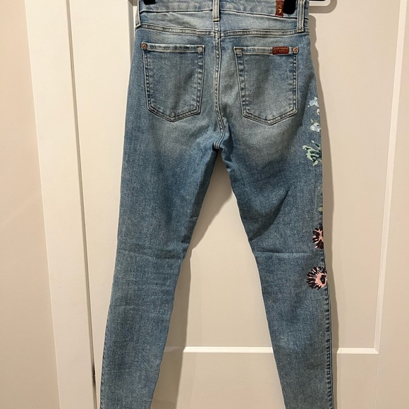 7 For All Mankind The Ankle Skinny Jeans Size 27 Floral Painted Denim - Picture 5 of 8